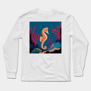 Beautiful Seahorse in Coral Design Long Sleeve T-Shirt